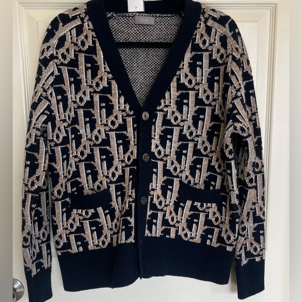 Christian Dior Monogram Logo Wool Alpaca Knit Cardigan Old Money  Quiet Luxury